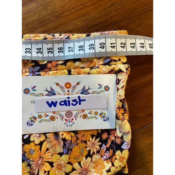 🌱 SPORTSGIRL floral retro 60's yellow flared pants hippy size XL stretch (14) - Picture 11 of 13